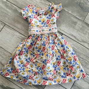 iris & ivy Cream Floral Dress with Blue, Yellow & Pink Blooms